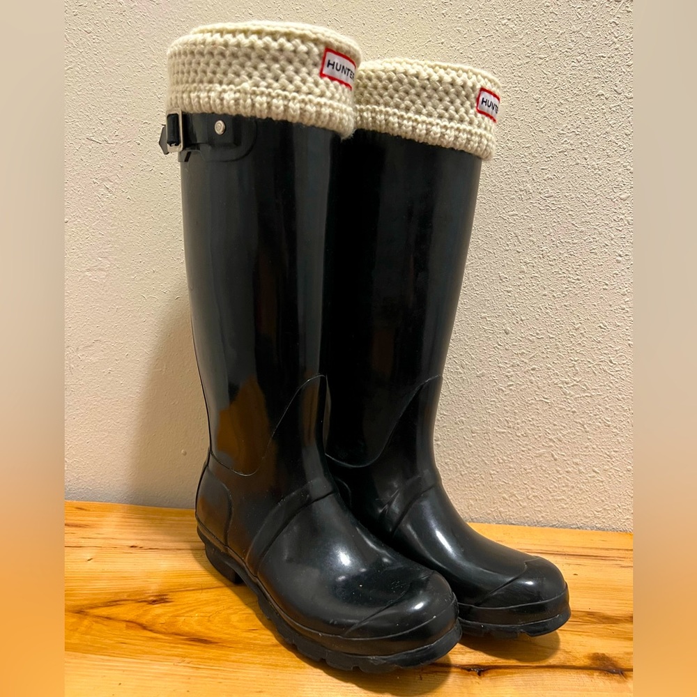 Hunter Tall Rain Boots w/removable knit liner - Black Size 6